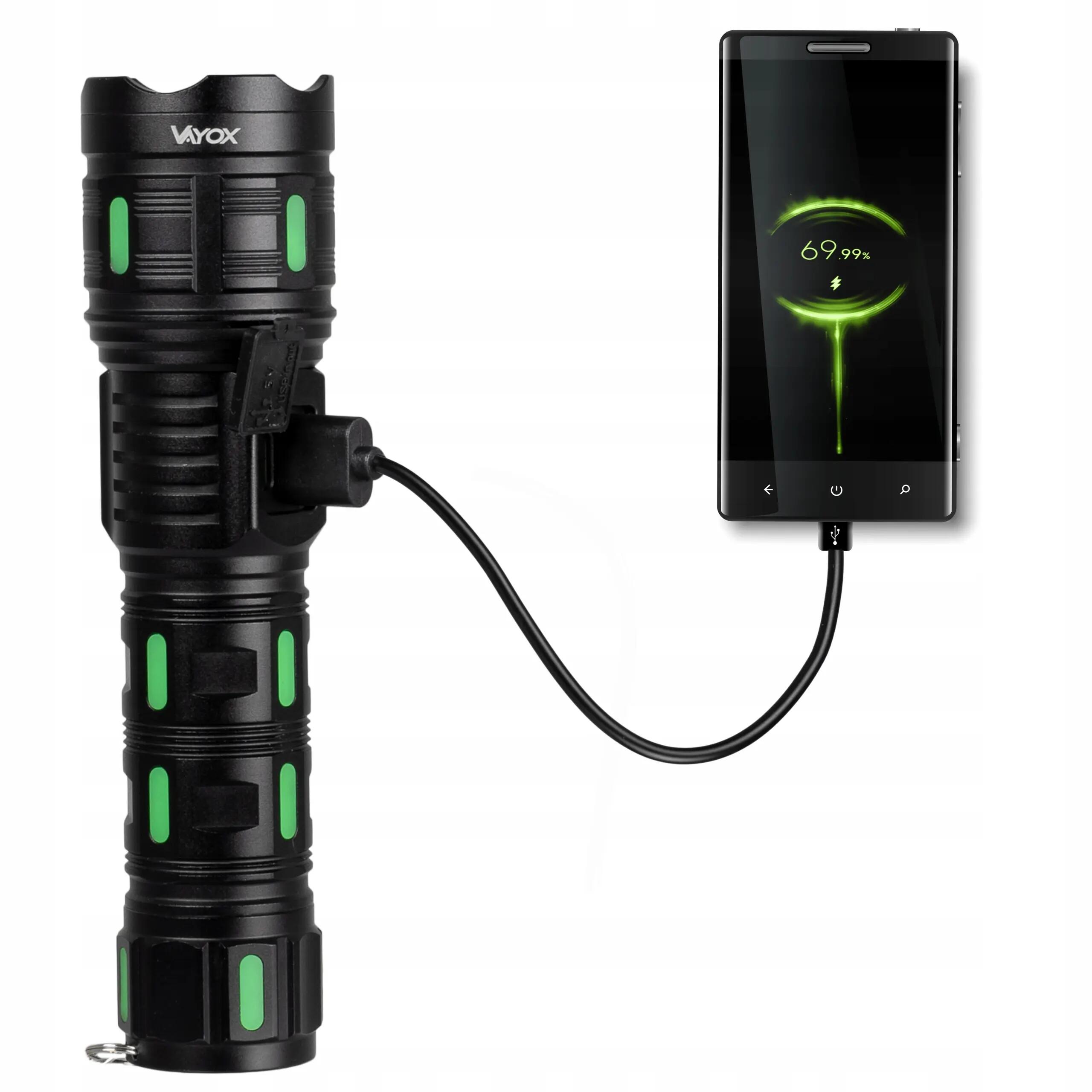Akkumulátoros zseblámpa Vayox VA0365 USB-C ZOOM powerbank 1200lm 7/16