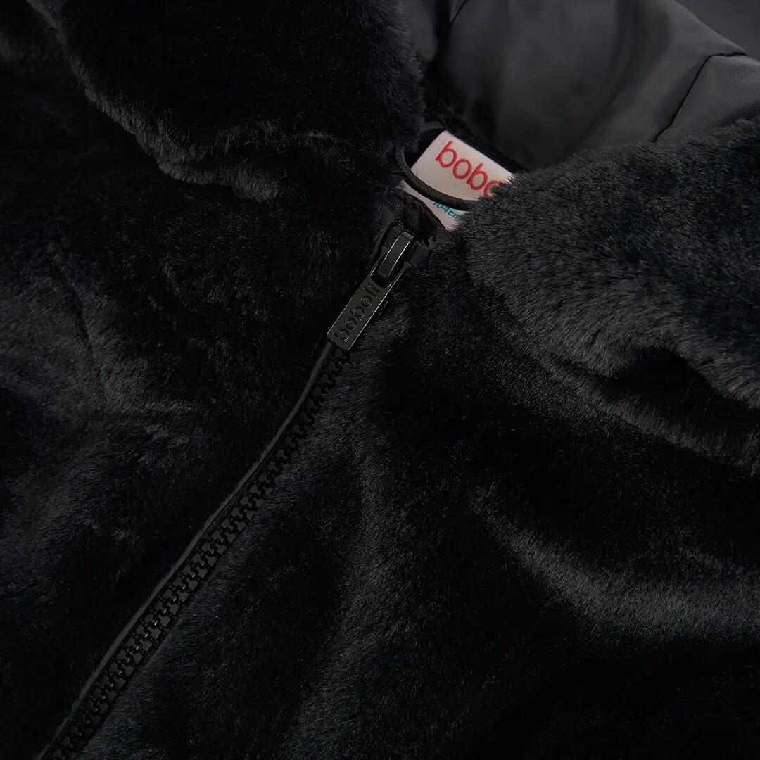 Chaqueta pelo niña negra con capucha 3/4