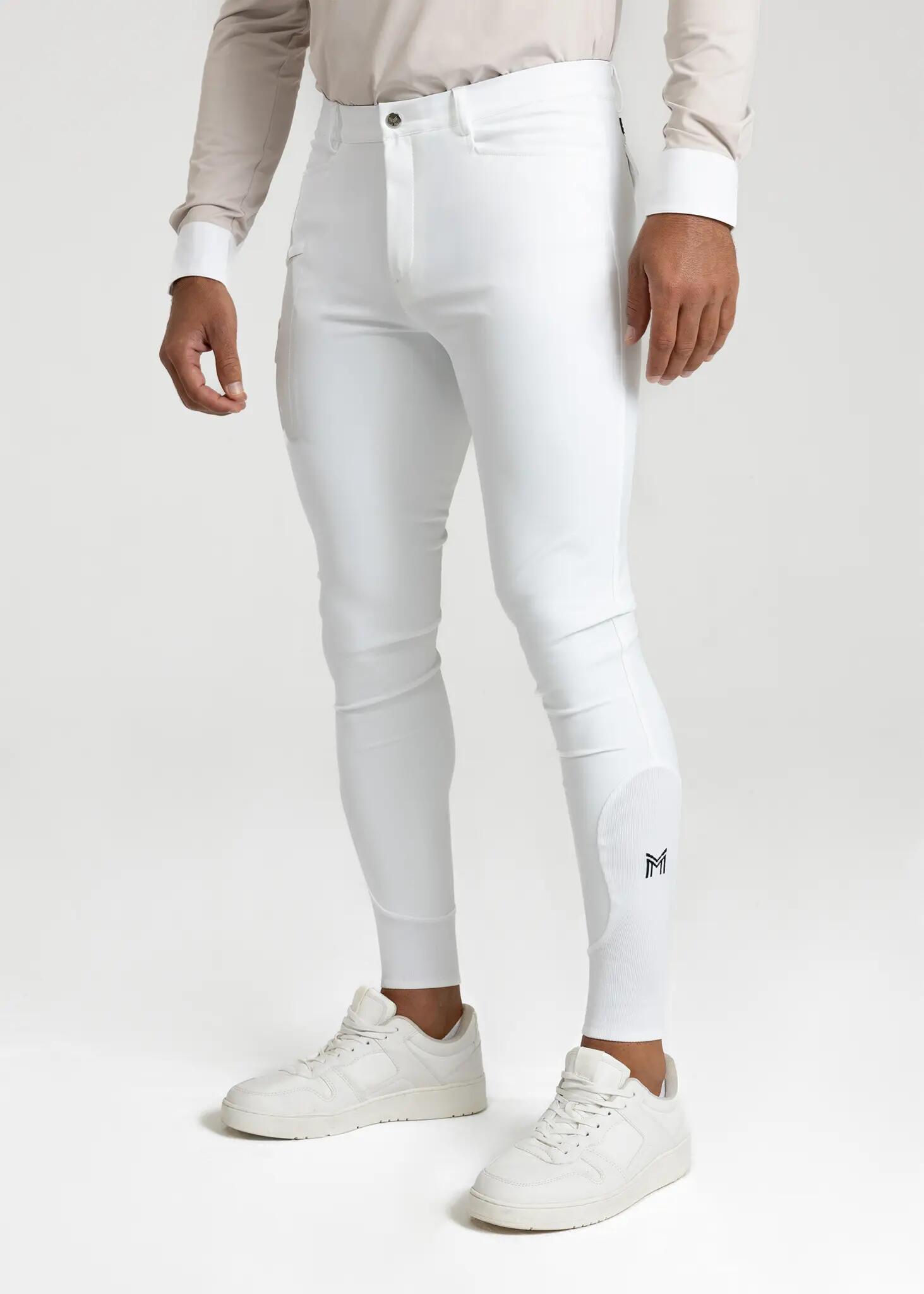 Pantalón Hombre Equitación Maximilian Motion Full Grip Blanco 3/8