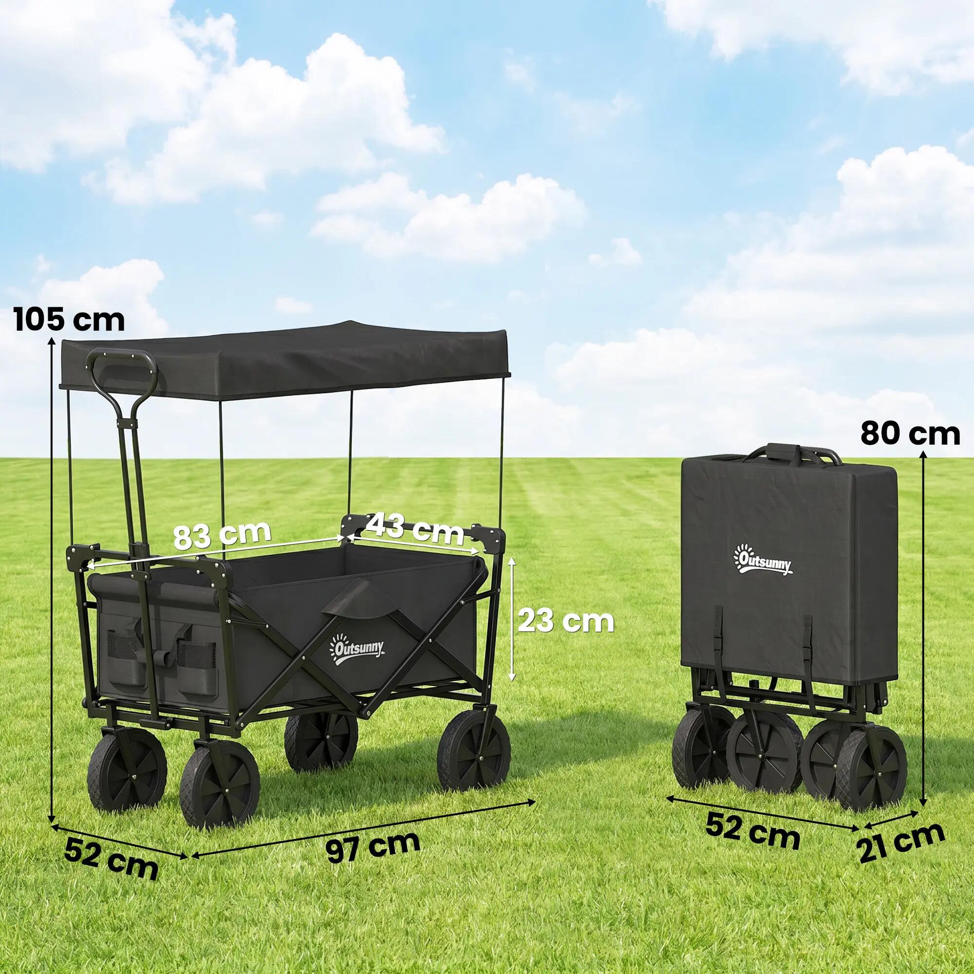 Chariot pliable avec toit 110L cadre acier noir 97x52x105 cm 5/6