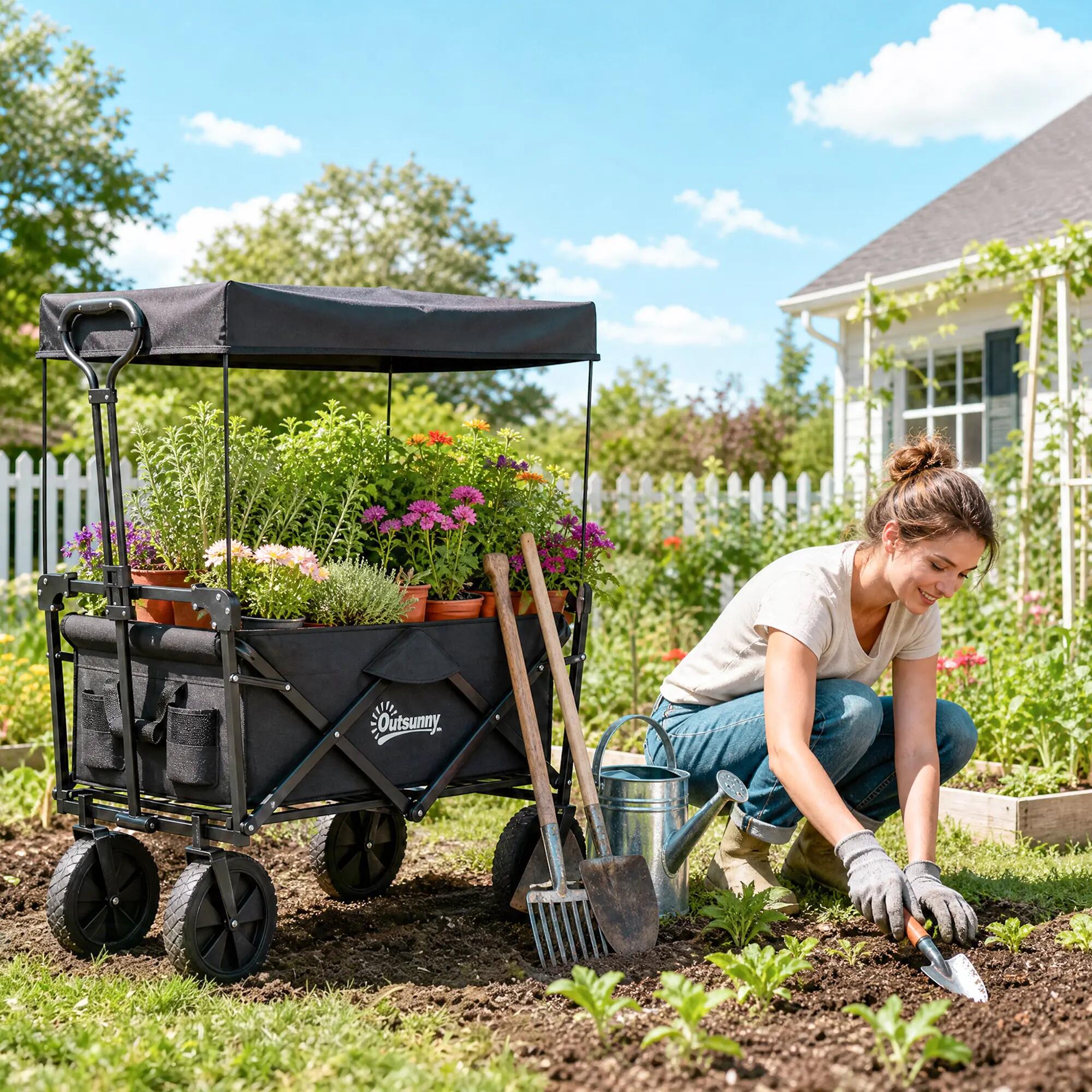 Chariot pliable avec toit 110L cadre acier noir 97x52x105 cm 4/6