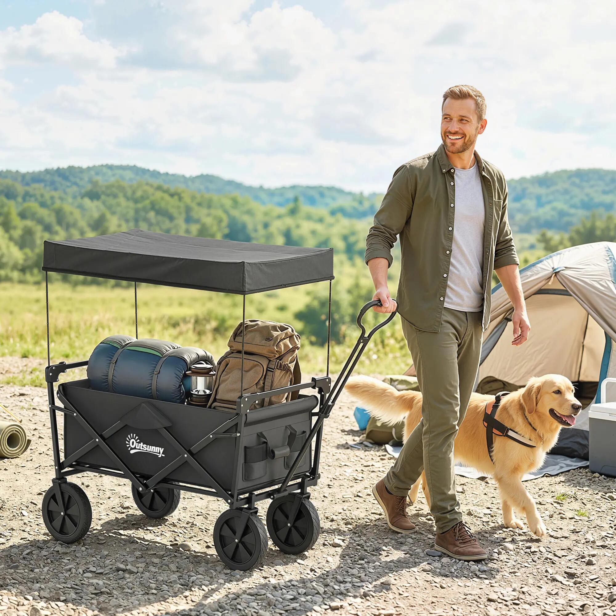 Chariot pliable avec toit 110L cadre acier noir 97x52x105 cm 3/6