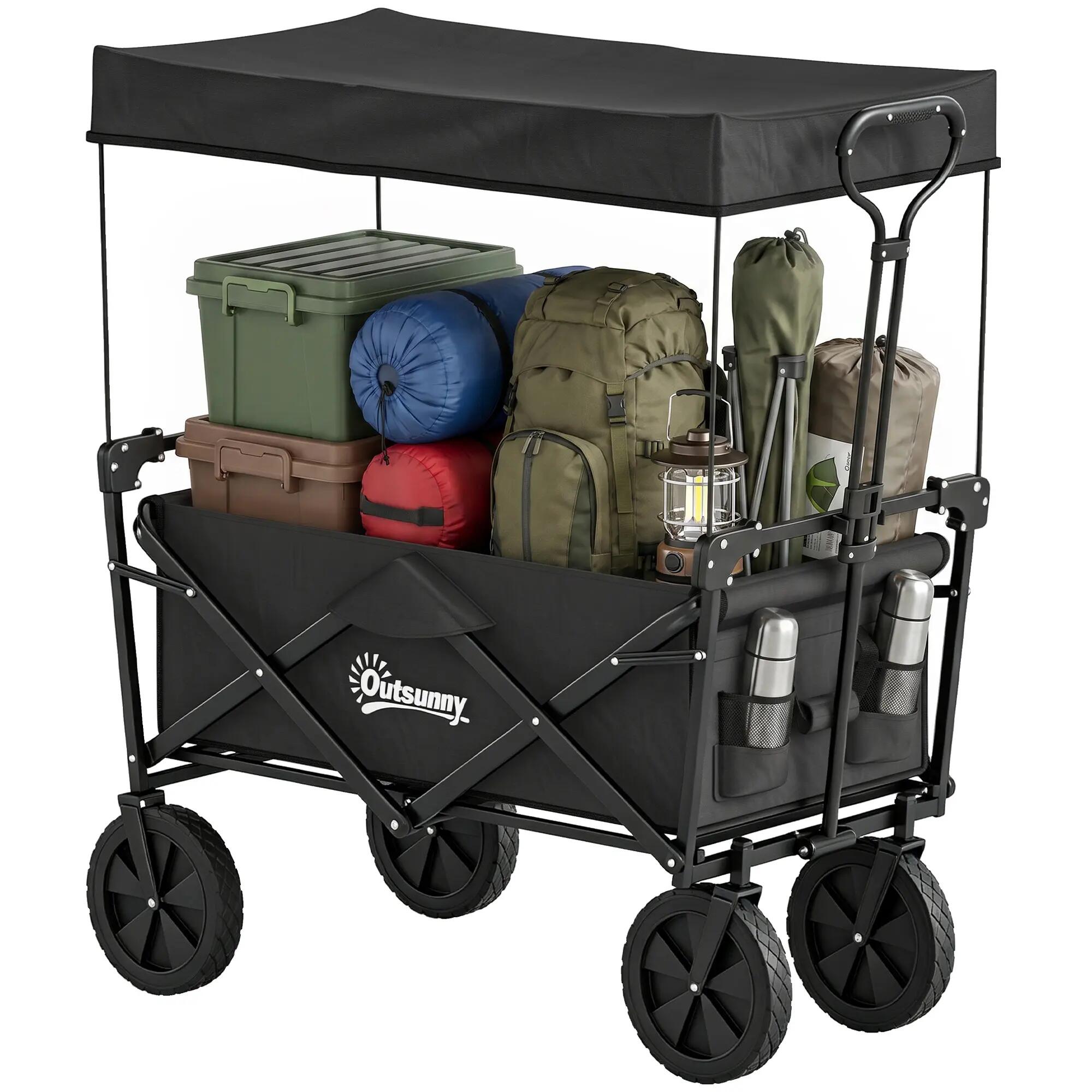 Chariot pliable avec toit 110L cadre acier noir 97x52x105 cm 2/6