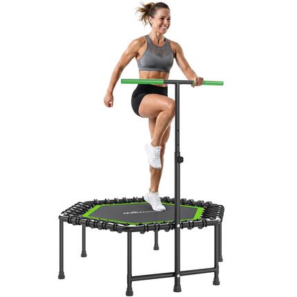 Trampoline 114x114x132 cm poignée ajustable 3 niveaux acier vert noir