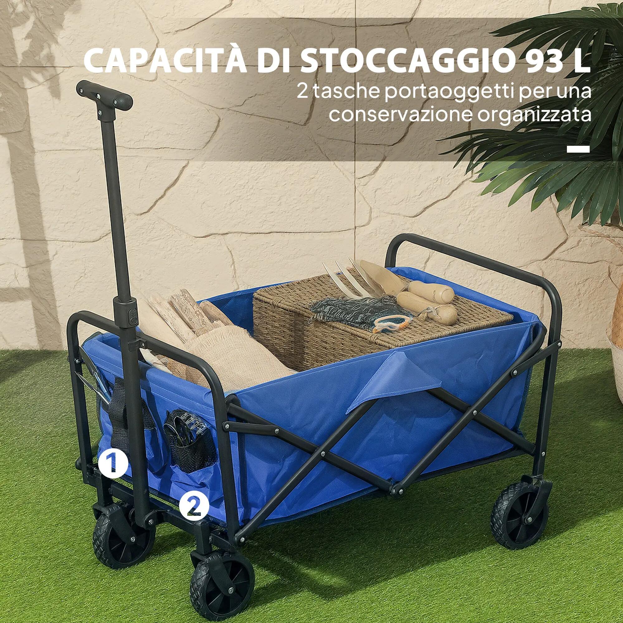 Chariot jardin 62L pliable poignée réglable métal Oxford bleu 6/6