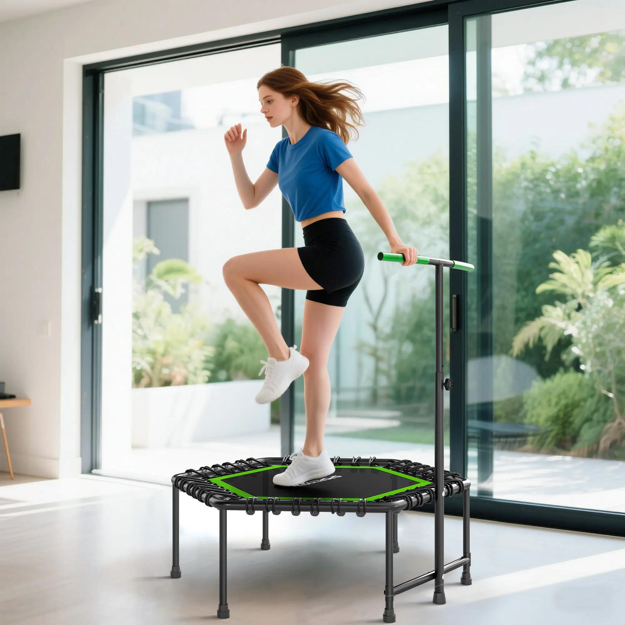 Trampoline 114x114x132 cm poignée ajustable 3 niveaux acier vert noir 4/6