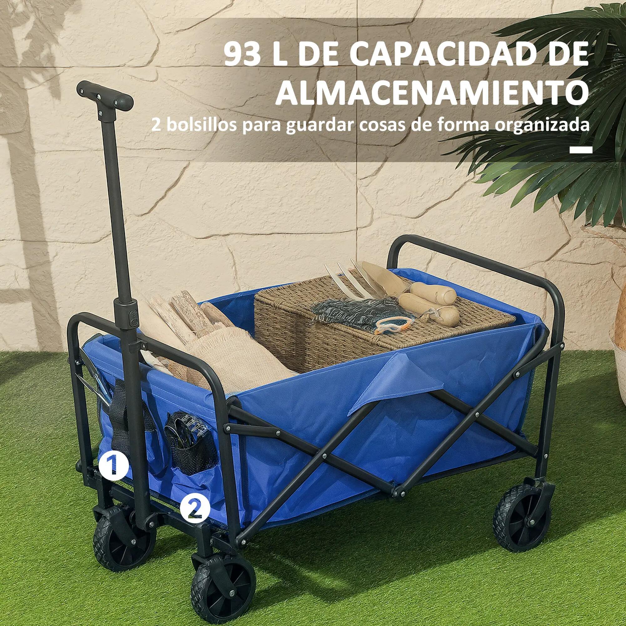 Chariot jardin pliable roues poignée télescopique 100 kg bleu 64x42x27 cm 6/6