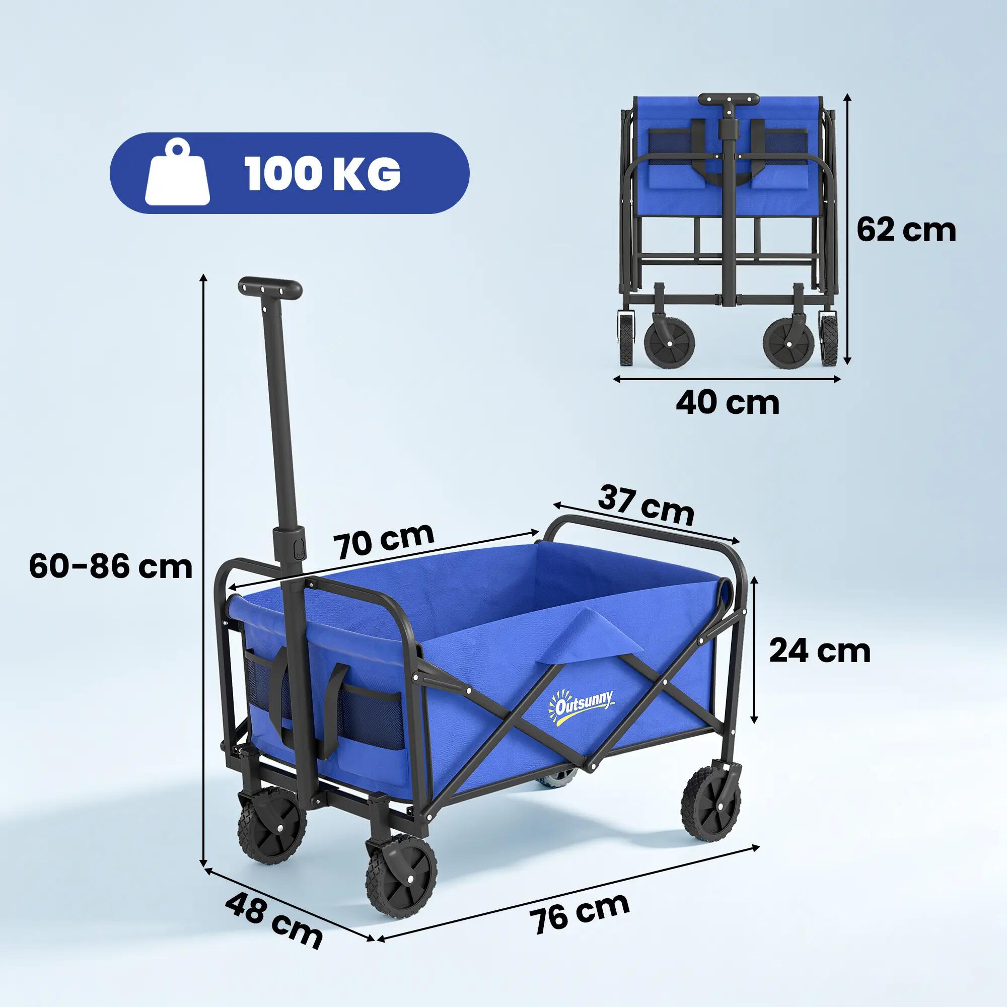 Chariot jardin 62L pliable poignée réglable métal Oxford bleu 5/6