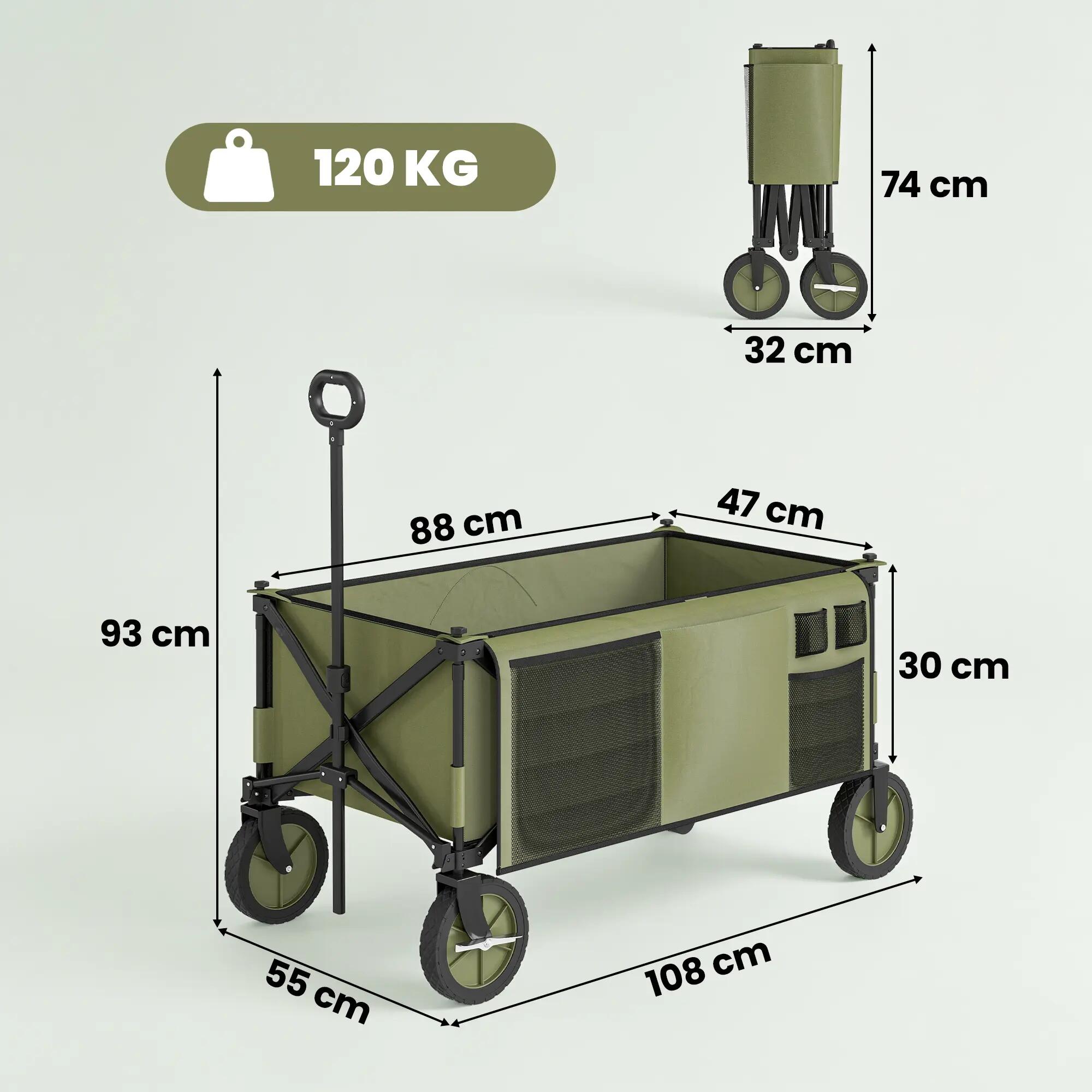 Chariot jardin pliable 4 roues bâche amovible poignée télescopique 5 sacs 5/6