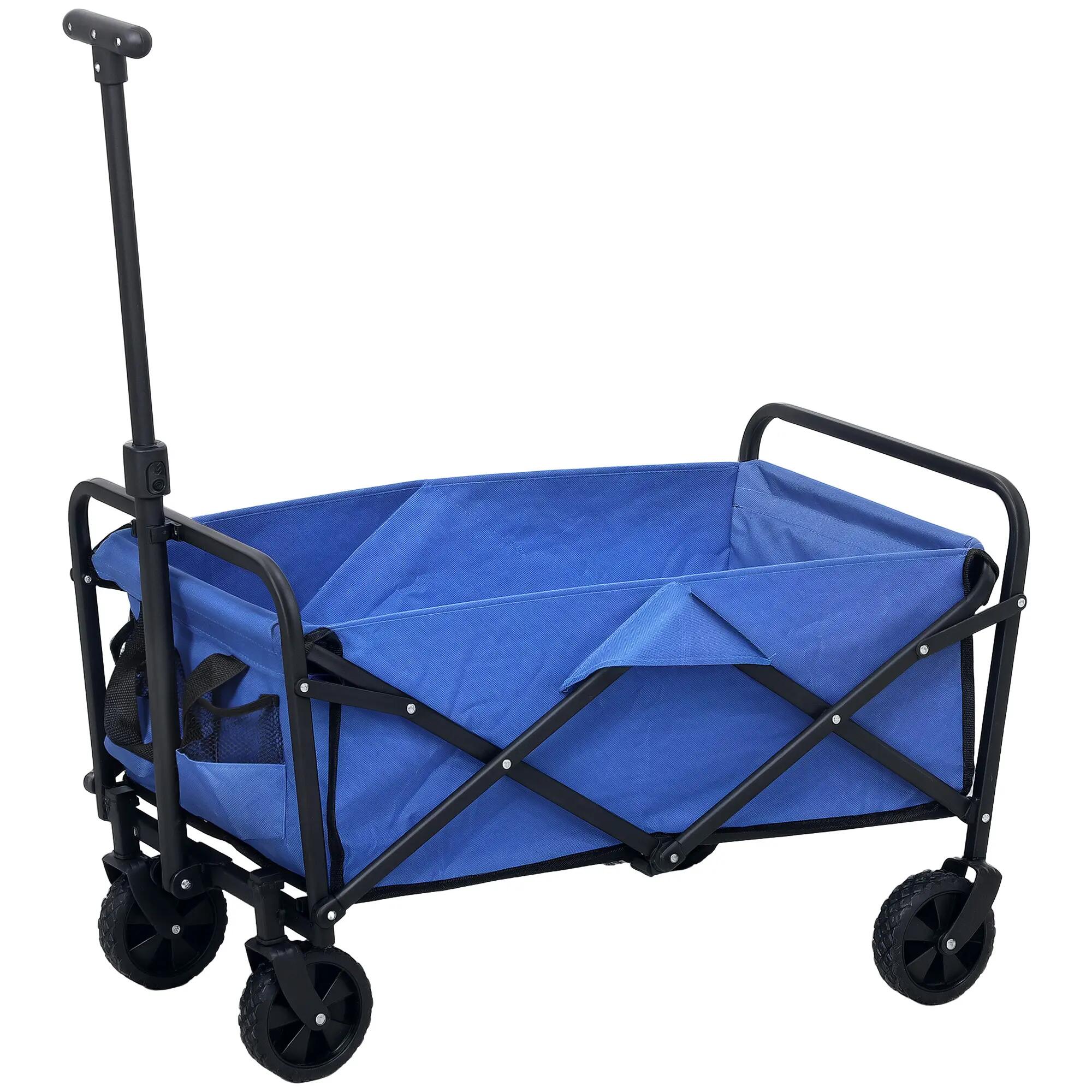 Chariot jardin 62L pliable poignée réglable métal Oxford bleu 2/6