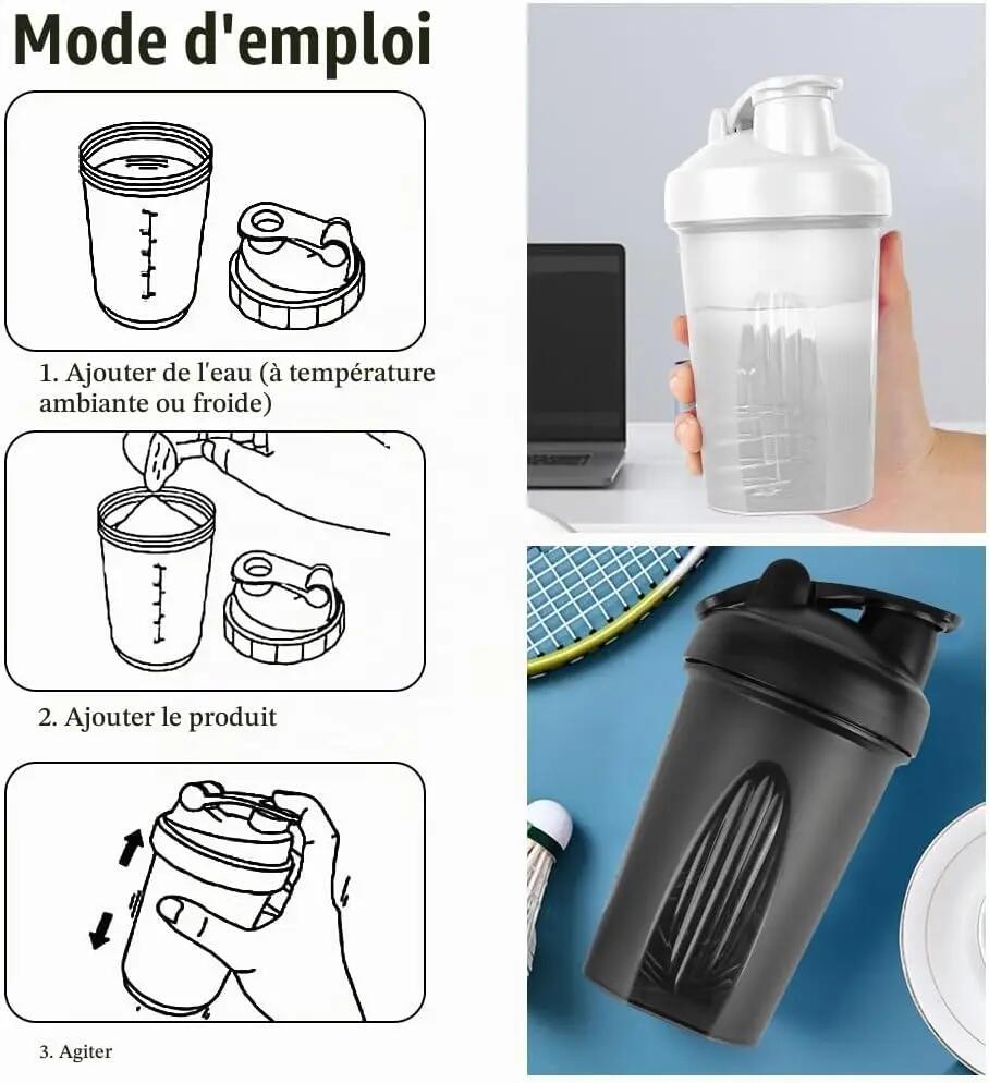 Shakers à protéines avec boule de mélange en acier inoxydable de 400 ml 3/6