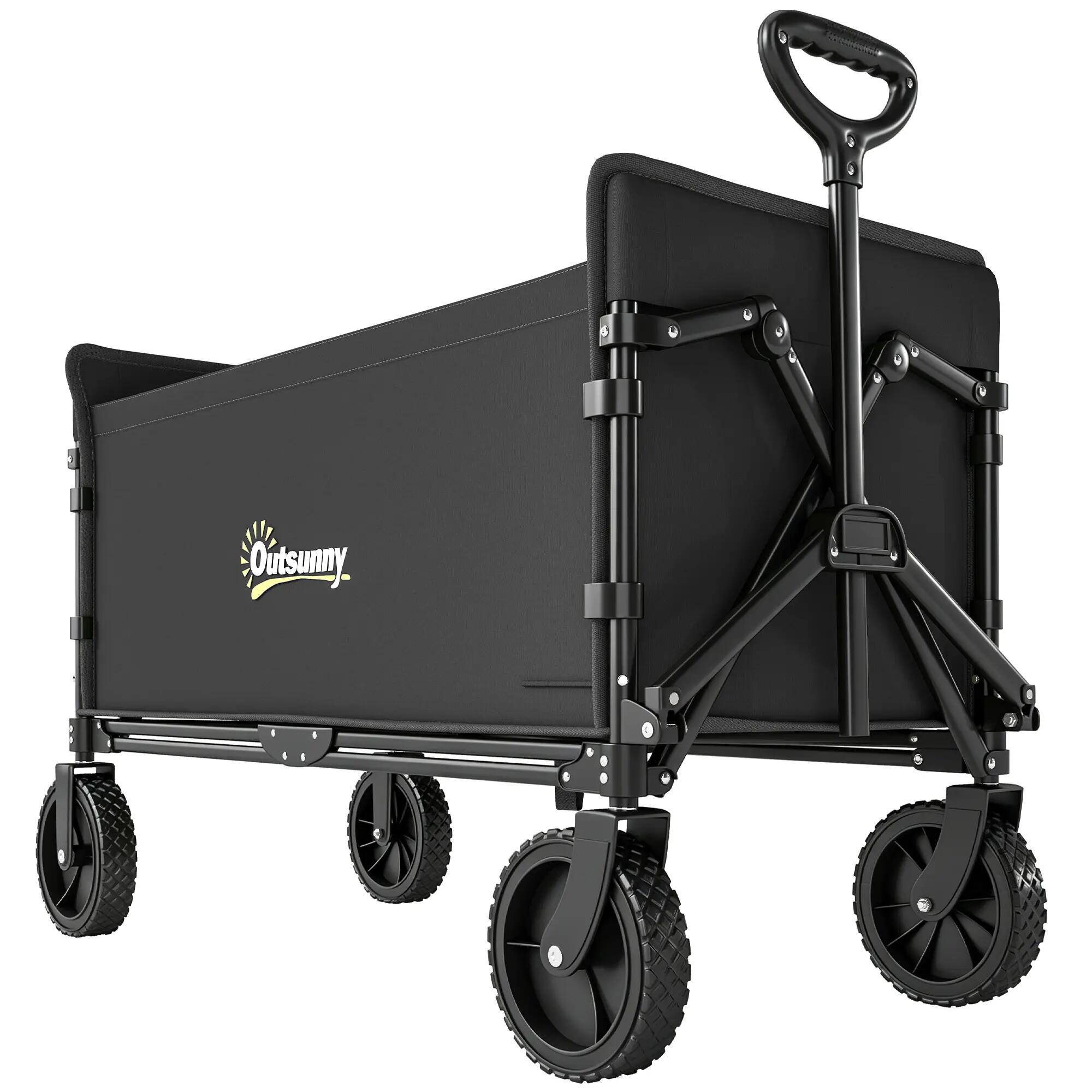 Chariot jardin 180L pliable panneau ouvrant acier polyester noir 2/6
