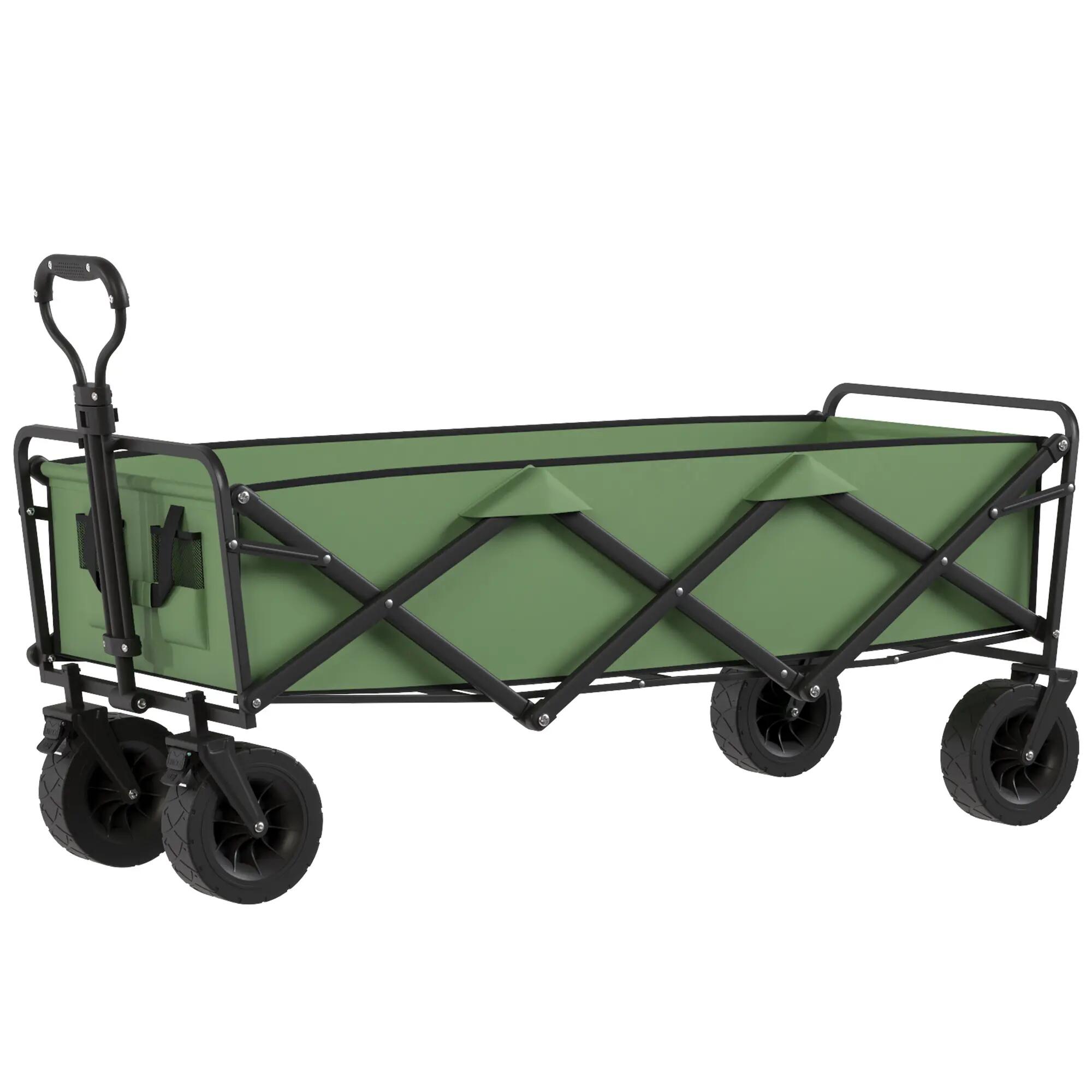 Chariot jardin 130L pliable roues freins poignée réglable vert 2/6