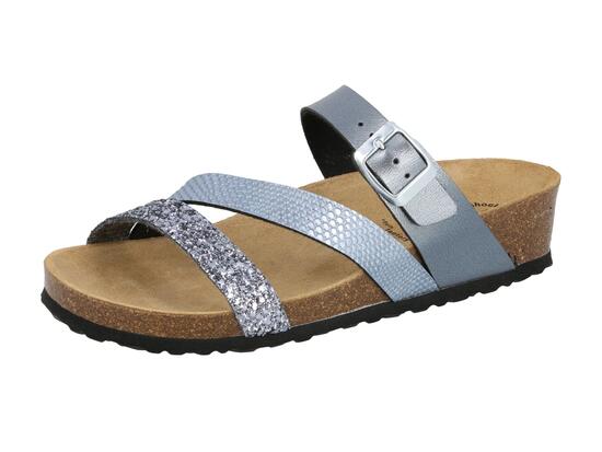 LICO Natural Glitter Pantolette Damen mit Lederdecksohle
