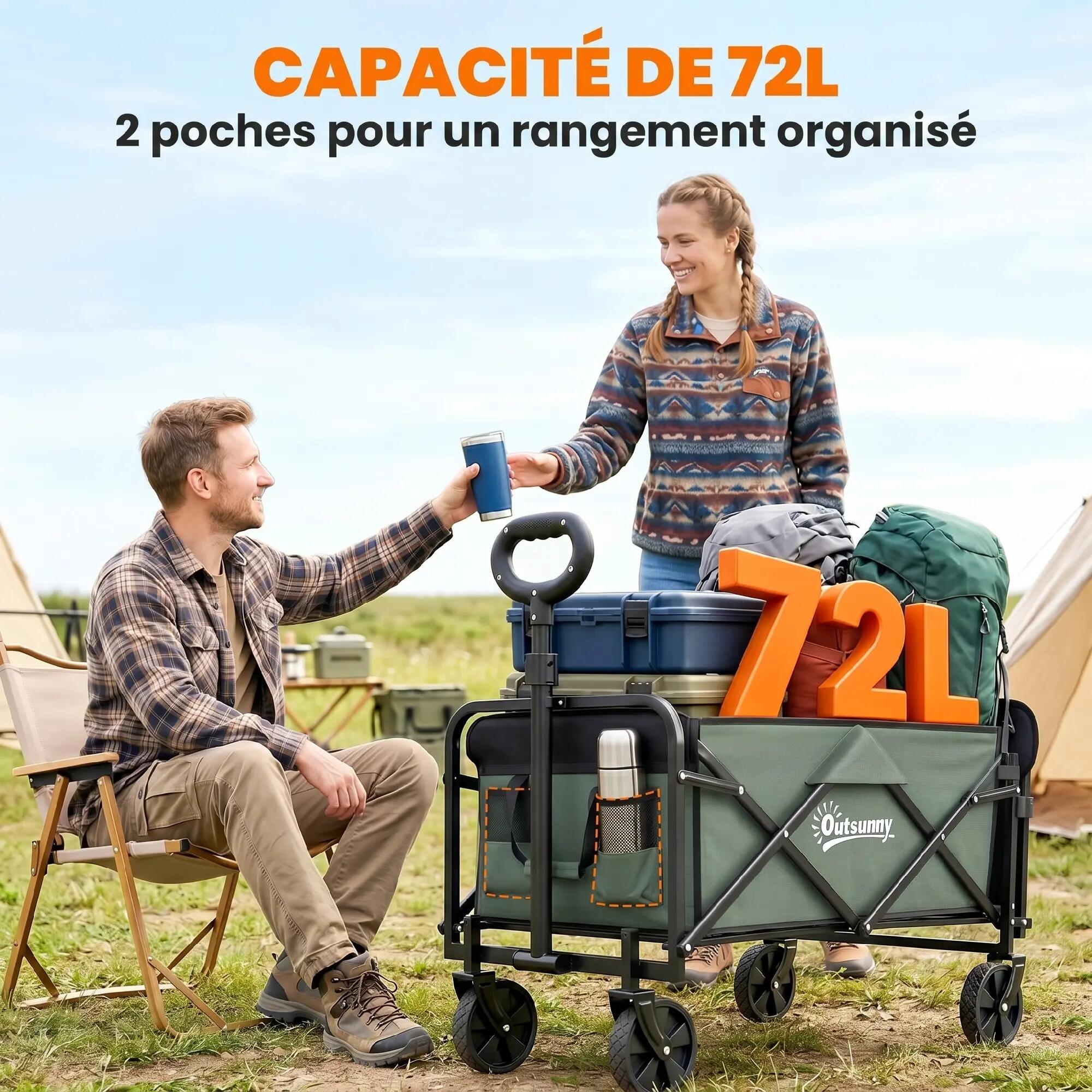 Chariot transport pliable roulettes poignée télescopique ouverture arrière vert 6/6