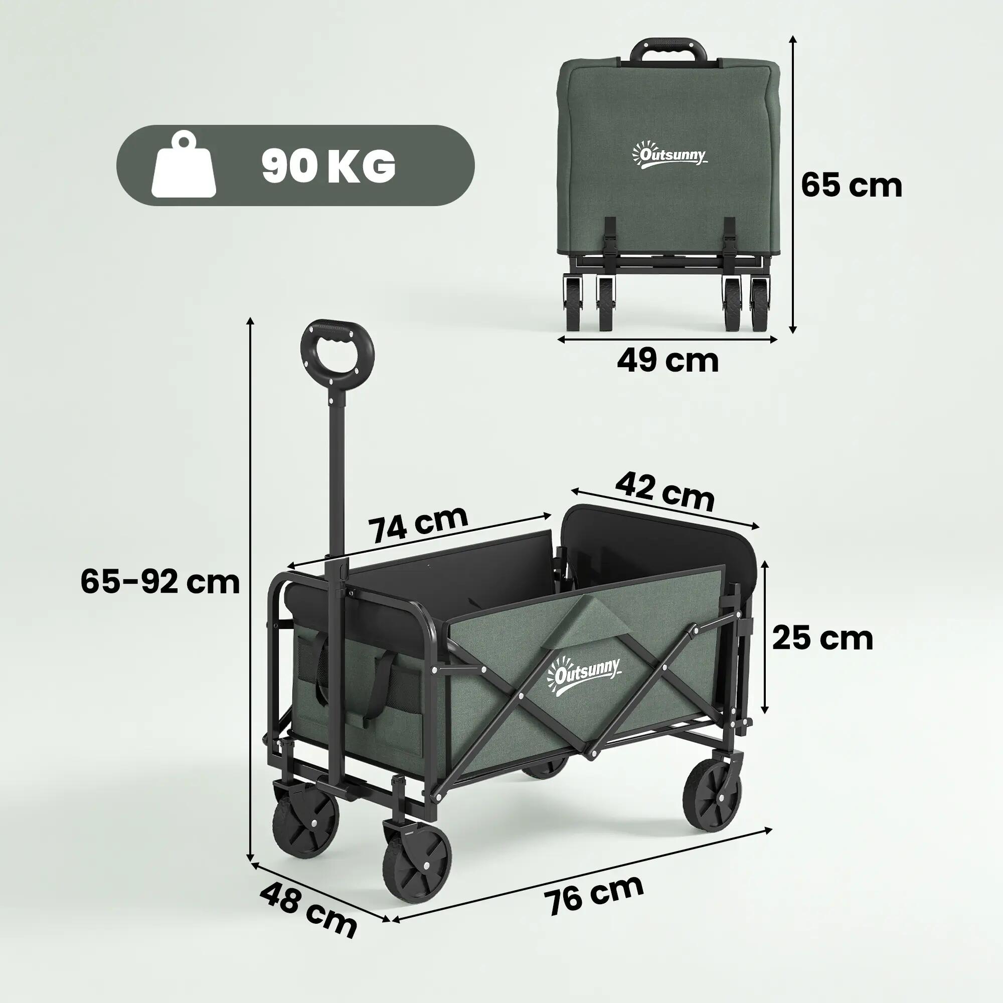 Chariot transport pliable roulettes poignée télescopique ouverture arrière vert 5/6