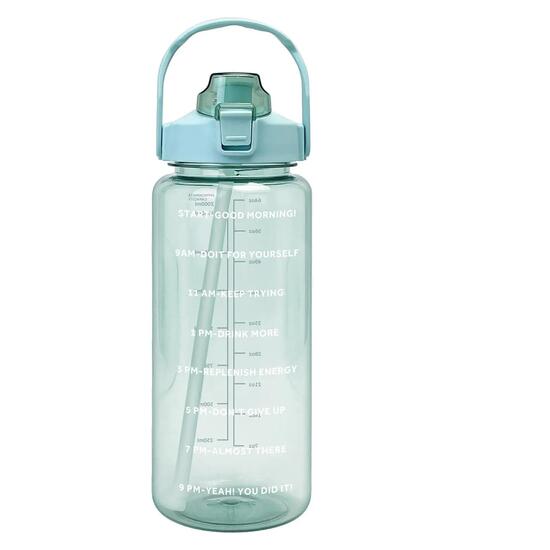Gourde motivante - Verte - Gourde - 2 L - Gourde avec paille - Gourde de sport -