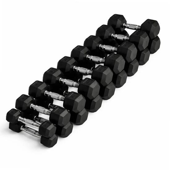 Zestaw hantli heksagonalnych 2,5–30 kg, 12 par, gumowane