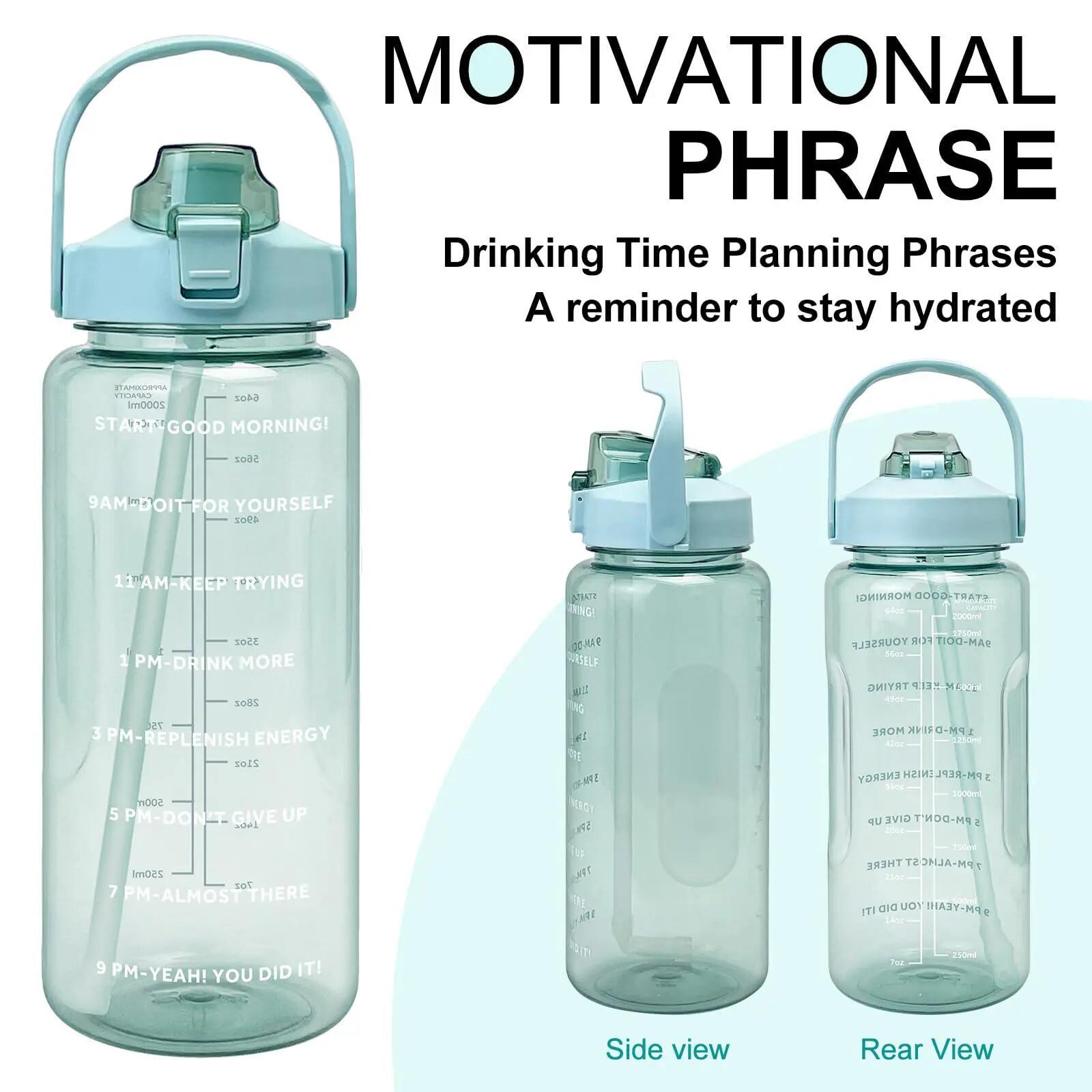 Gourde motivante - Verte - Gourde - 2 L - Gourde avec paille - Gourde de sport - 6/7
