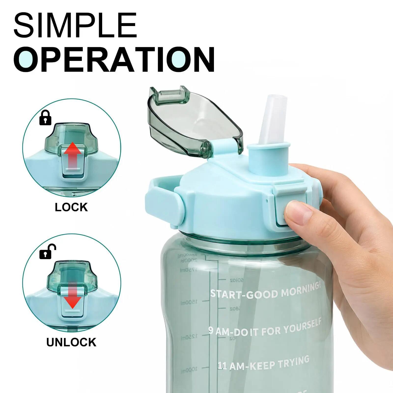 Gourde motivante - Verte - Gourde - 2 L - Gourde avec paille - Gourde de sport - 5/7