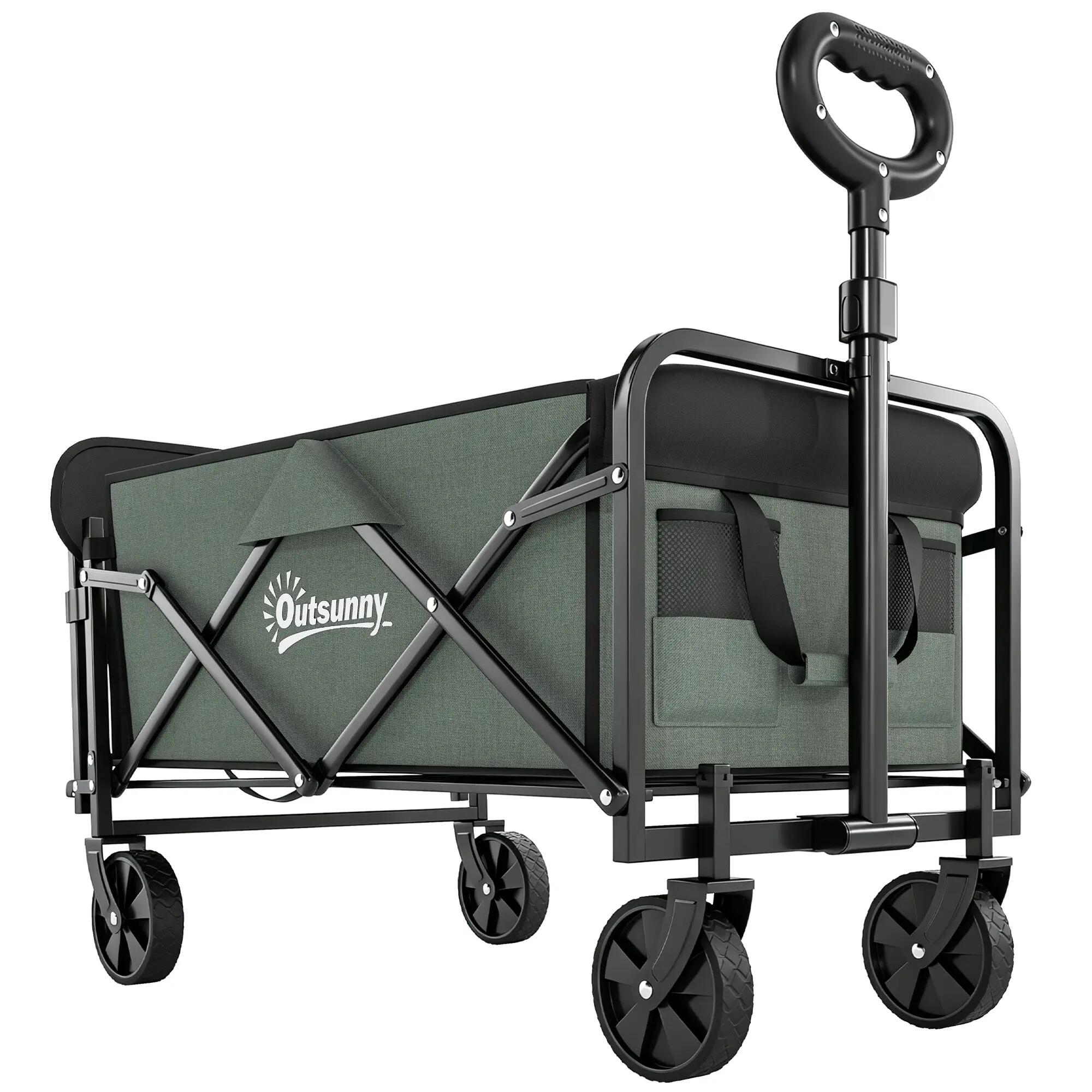 Chariot jardin pliable poignée télescopique porte arrière extensible vert 2/6