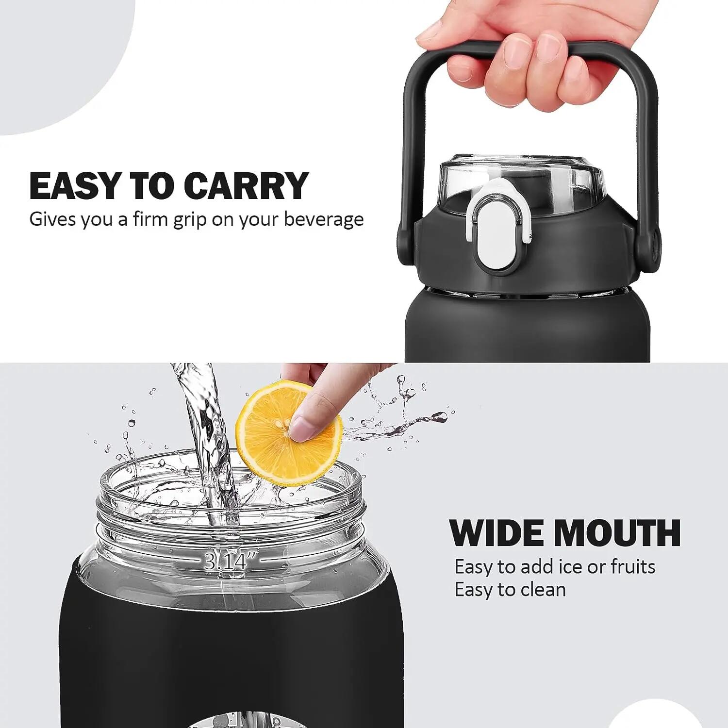 Bouteille d'eau en verre de 1,9 L avec paille, bouteille motivante 5/6