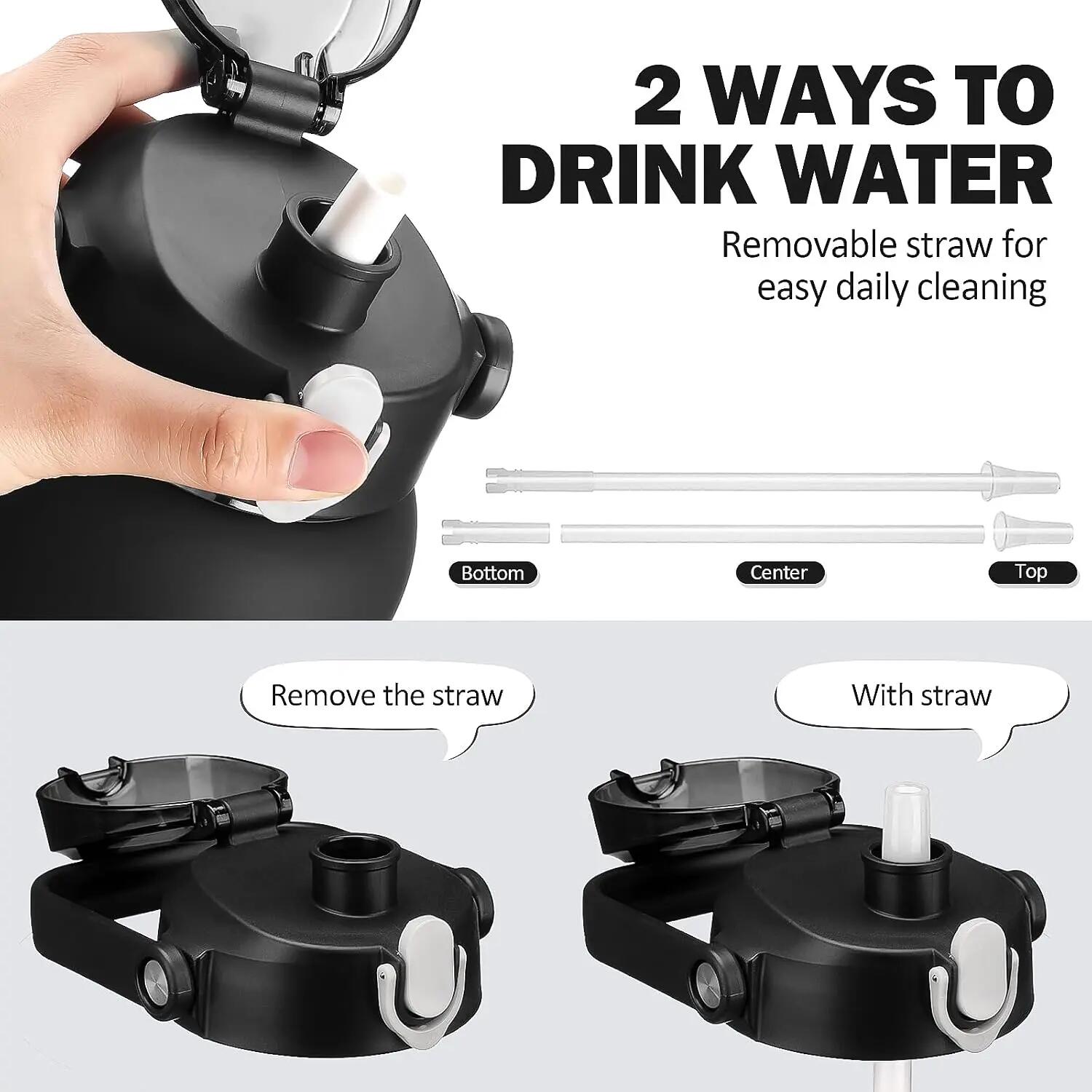 Bouteille d'eau en verre de 1,9 L avec paille, bouteille motivante 4/6