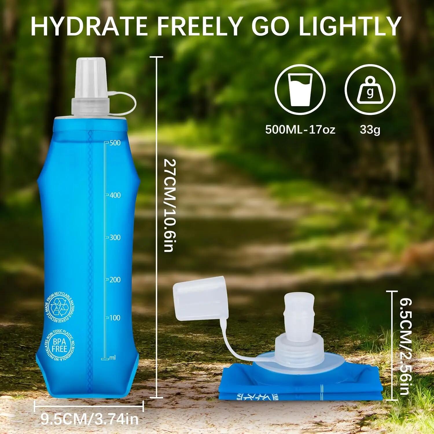Lot de 2 gourdes souples - TPU sans BPA 500 ml - Réutilisables - Étanches 3/8