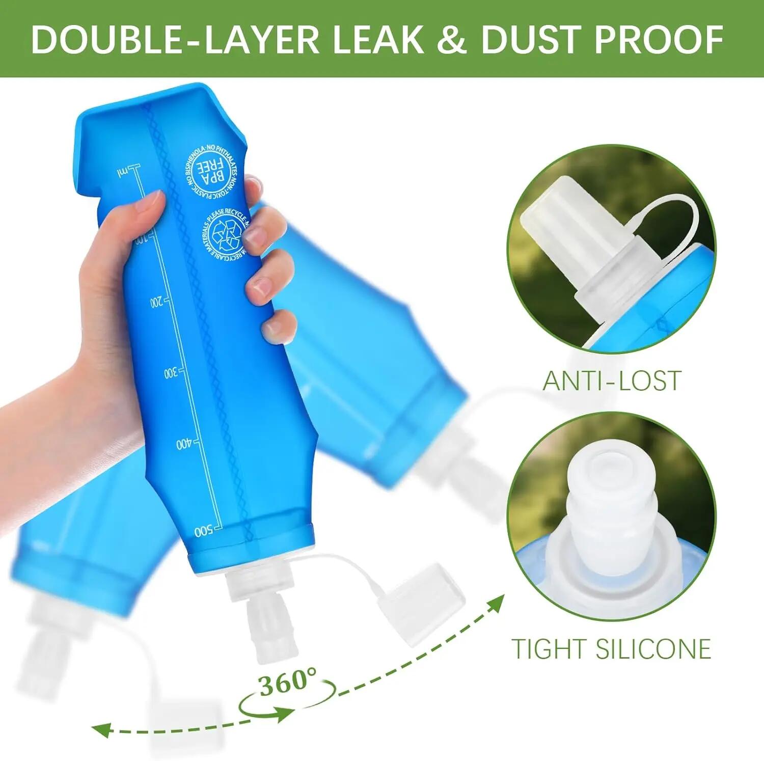 Lot de 2 gourdes souples - TPU sans BPA 500 ml - Réutilisables - Étanches 2/8