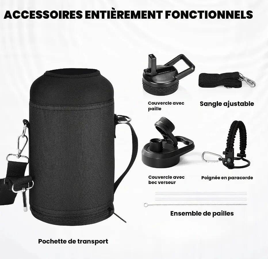 Bouteille d'eau de 2 L en acier inoxydable à triple paroi isolée sous vide 7/7
