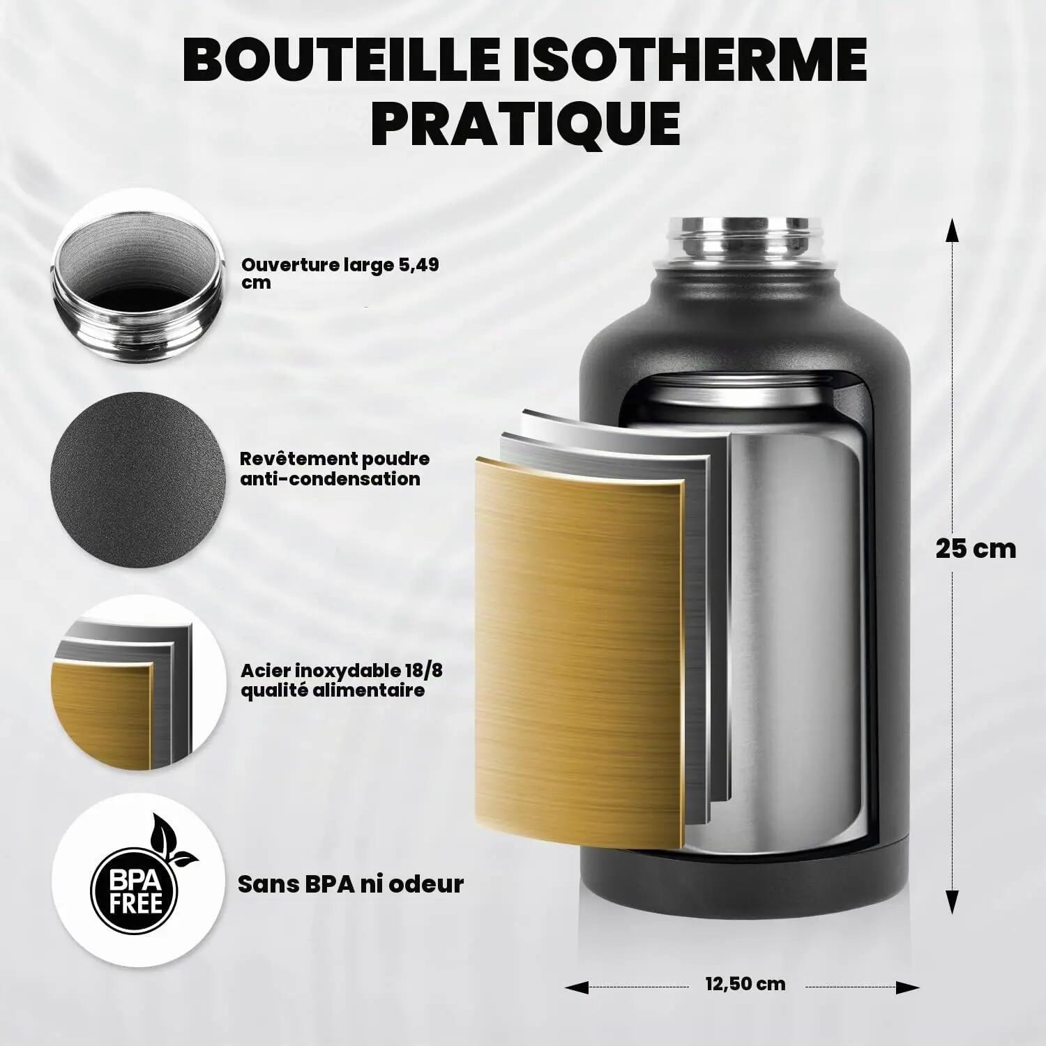 Bouteille d'eau de 2 L en acier inoxydable à triple paroi isolée sous vide 5/7
