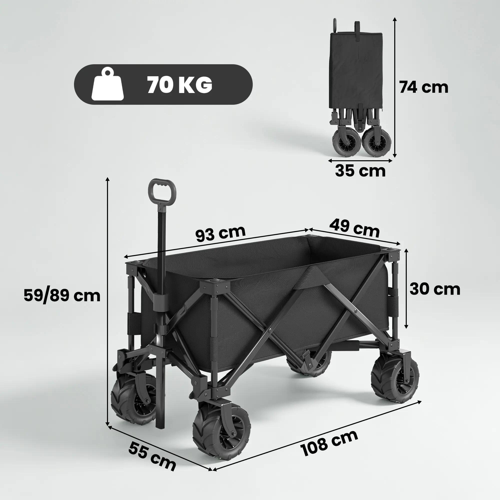 Chariot plage pliable roues 360° poignée télescopique noir 108x55x55 cm 5/6