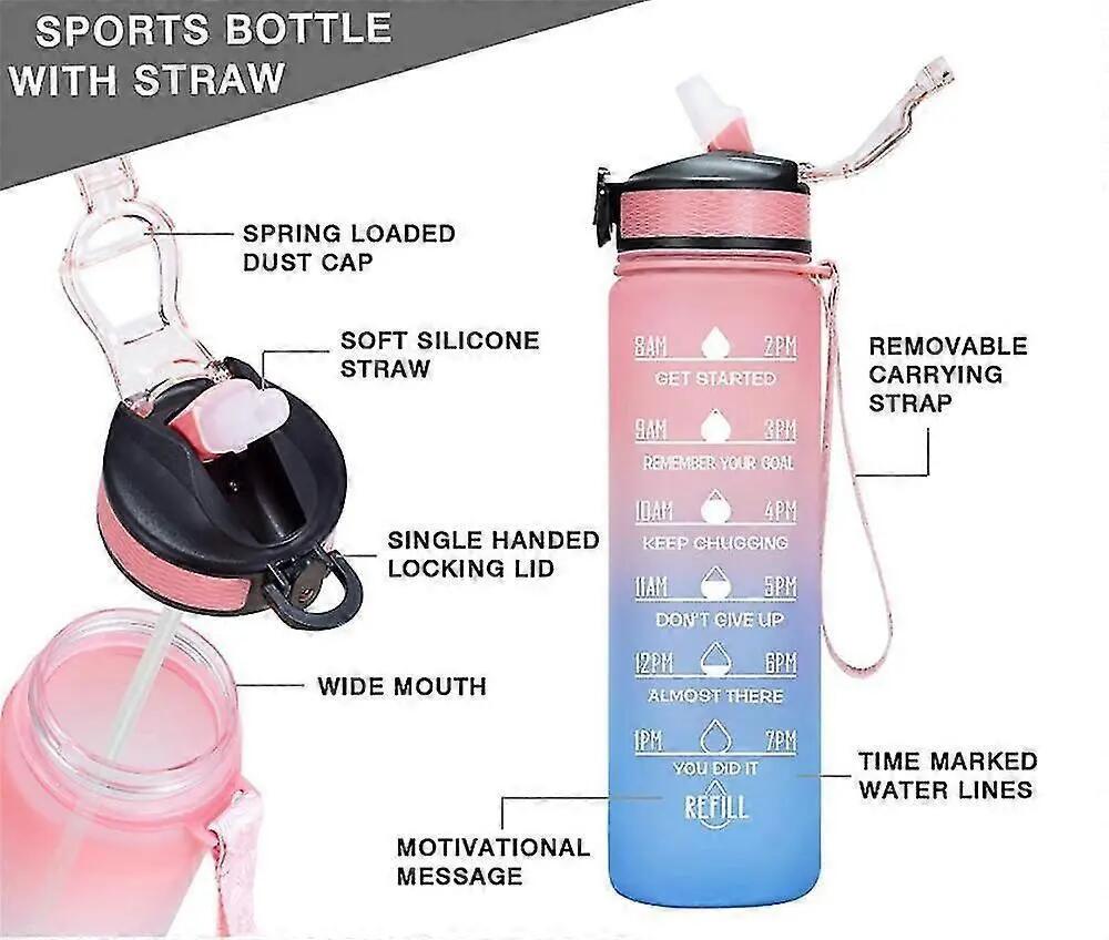 Gourde de 1000 ml avec indicateur de temps, étanche, avec paille et filtre, en T 2/3