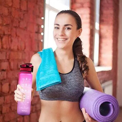 Bouteille d'eau motivante, bouteille d'eau auslaufsichere mit Trinkzeiten für Zu 5/6