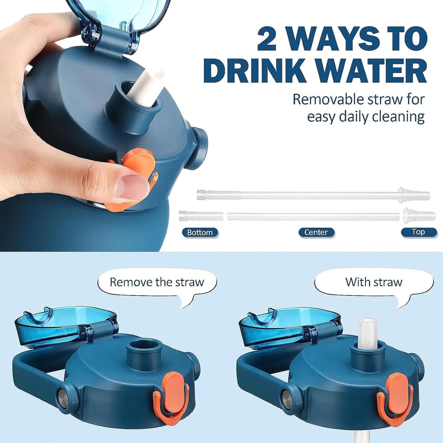 Bouteille d'eau en verre de 1,9 L avec paille, bouteille motivante 5/6