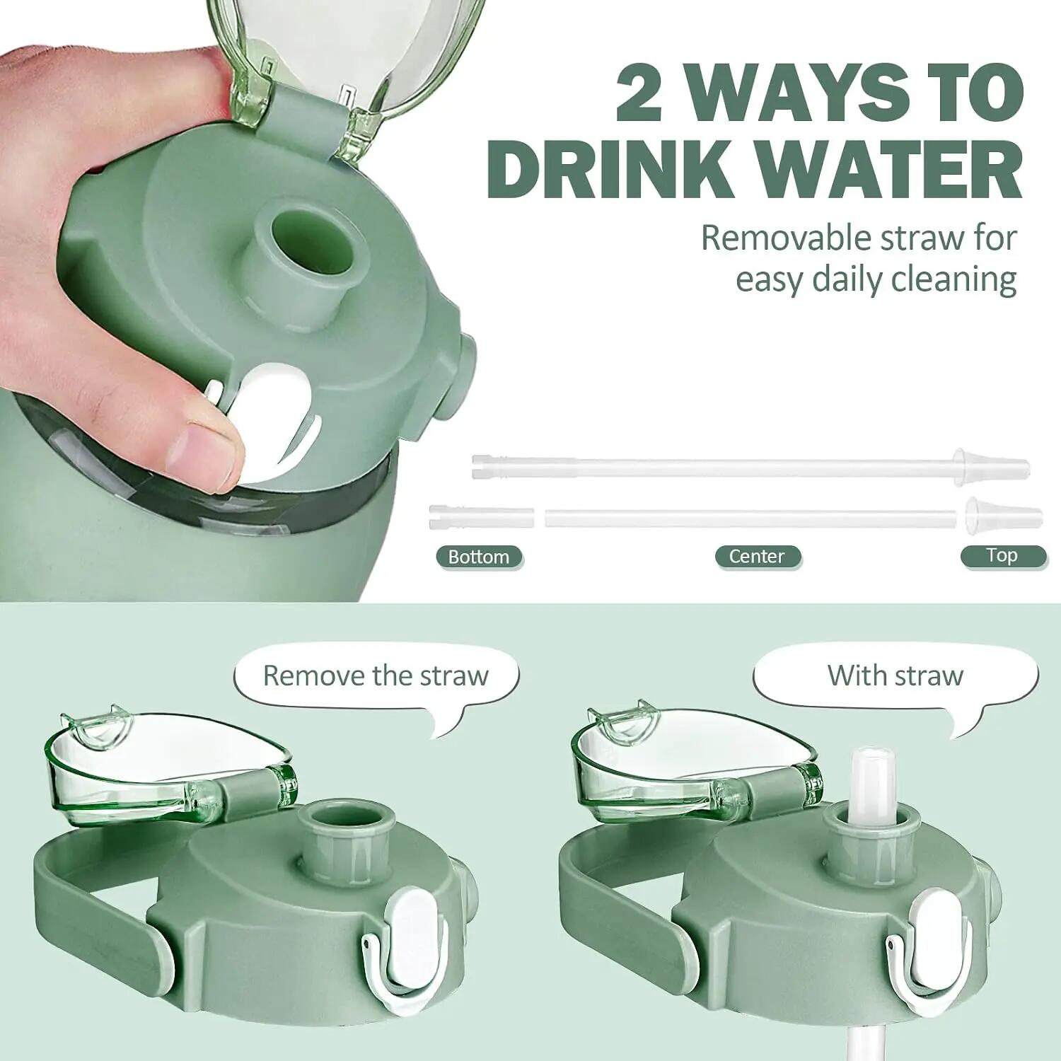 Bouteille d'eau en verre de 1,9 L avec paille, bouteille motivante avec housse e 4/6