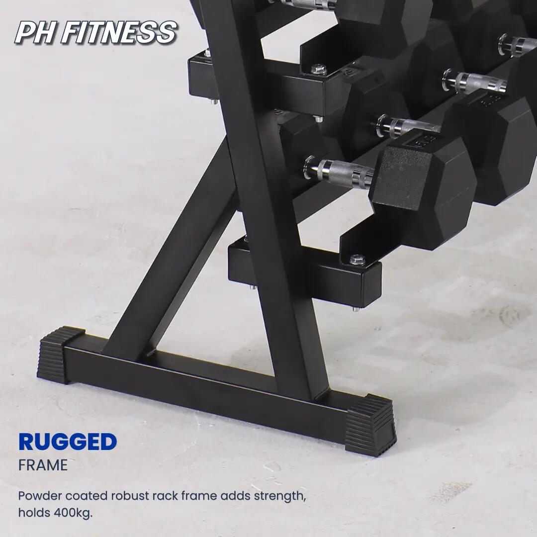Set de 10 paires d’haltères hexagonaux 2,5–25 kg avec rack à 3 niveaux 6/6