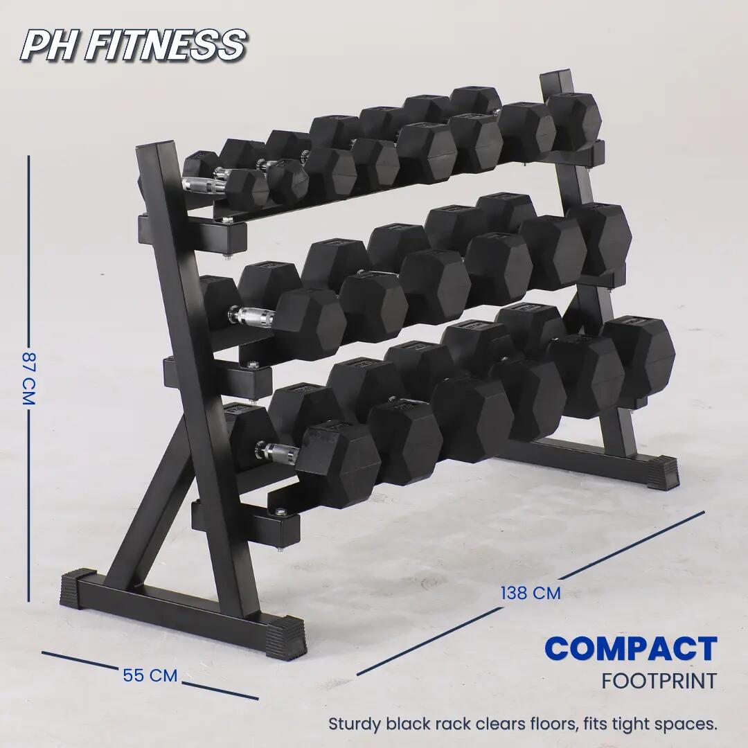 Set de 10 paires d’haltères hexagonaux 2,5–25 kg avec rack à 3 niveaux 5/6