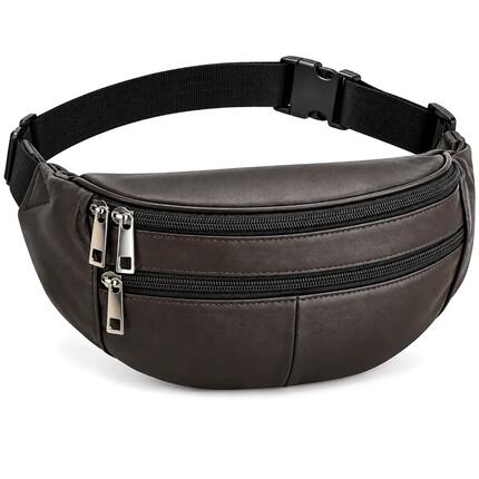 Gürteltasche Braun Leder 3 Fächer mit Reißverschluss Sling Bag