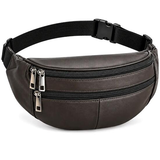 Gürteltasche Braun Leder 3 Fächer mit Reißverschluss Sling Bag