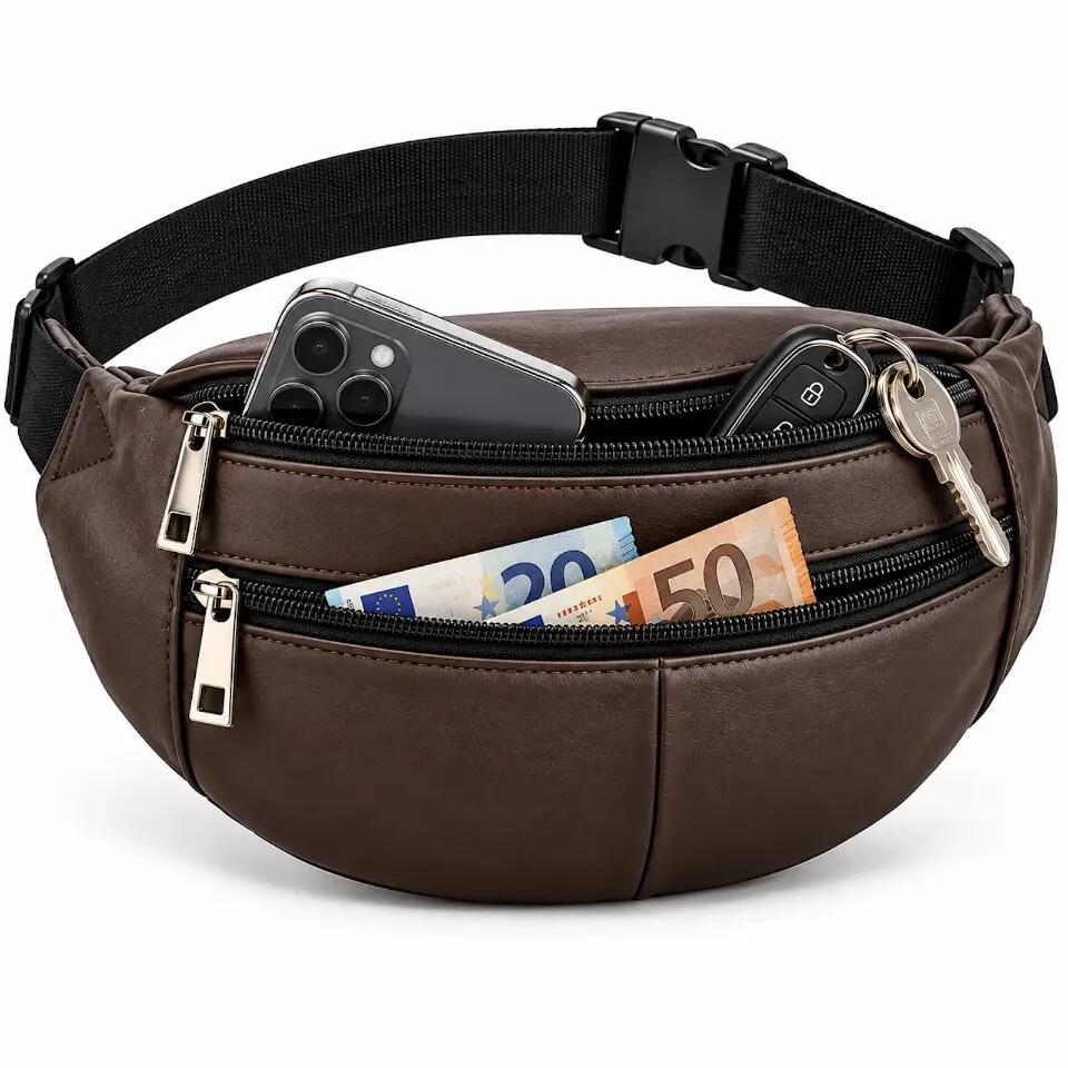 Gürteltasche Braun Leder 3 Fächer mit Reißverschluss Sling Bag 6/6