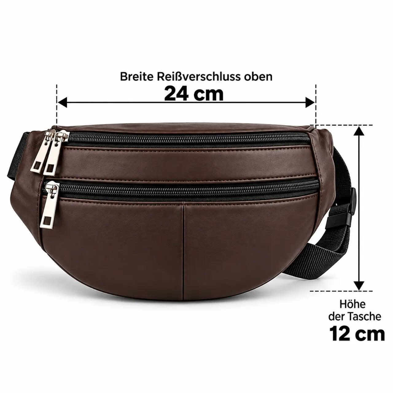 Gürteltasche Braun Leder 3 Fächer mit Reißverschluss Sling Bag 5/6