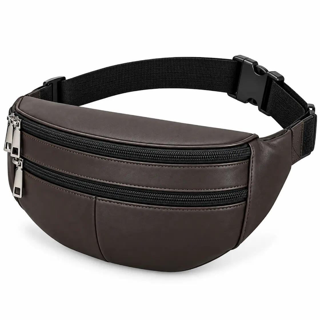 Gürteltasche Braun Leder 3 Fächer mit Reißverschluss Sling Bag 2/6