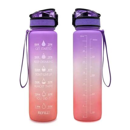 Gourde motivante, 1 L, étanche, sans BPA. Gourde de 1 L avec indicateur de temps