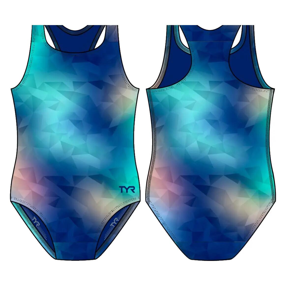 Costum înot întreg fete TYR Ella Maxfit - turcoaz/multicolor | rezistent clor