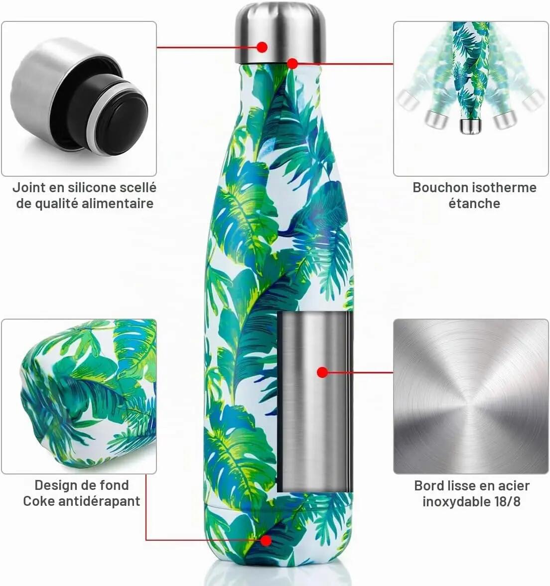 Bouteille d'eau en acier inoxydable, bouteille isotherme réutilisable, sans BPA, 2/8