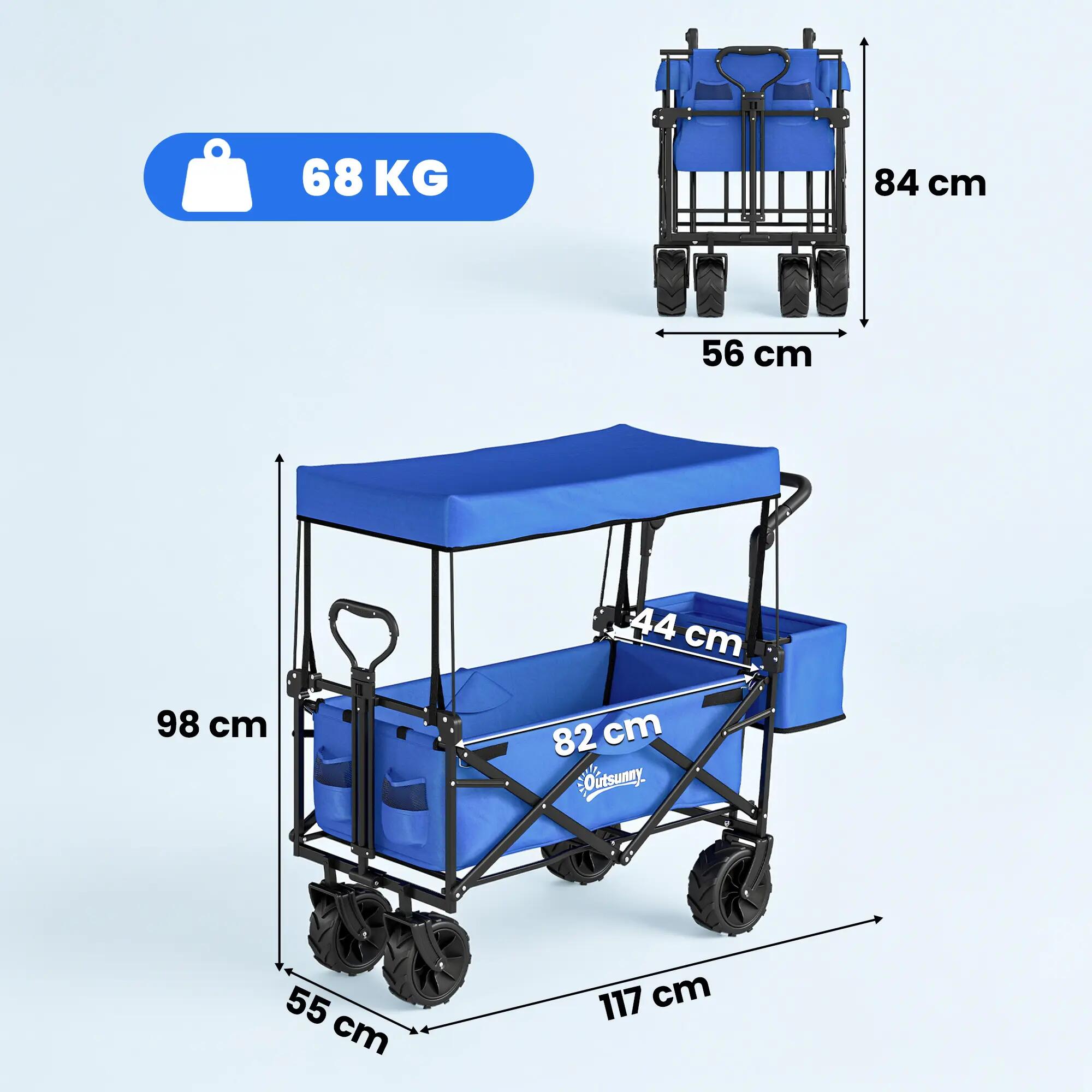 Chariot pliable tout-terrain avec toit poignée panier acier Oxford bleu 5/6