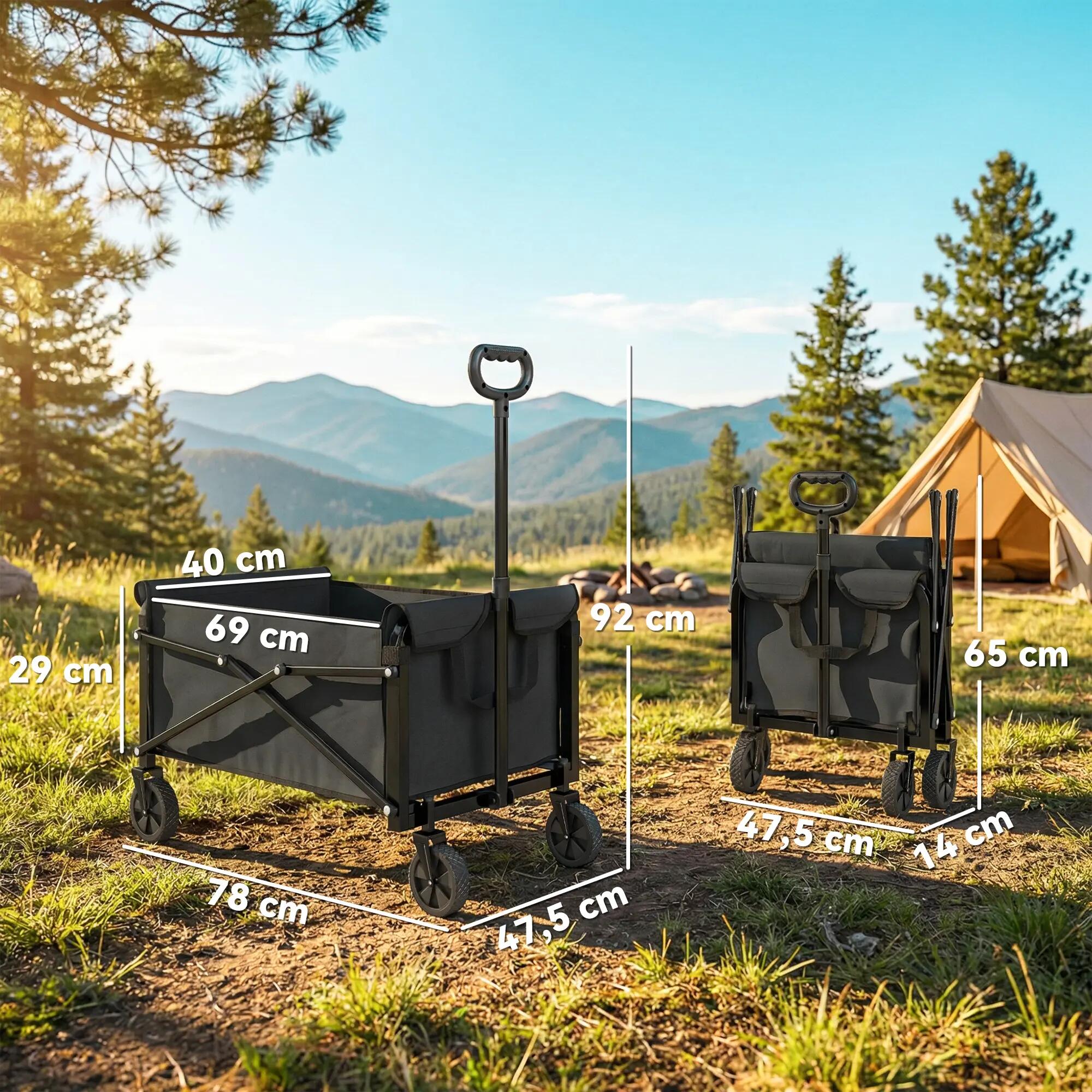 Chariot jardin 80L compact pliable roues poignée réglable noir 5/6