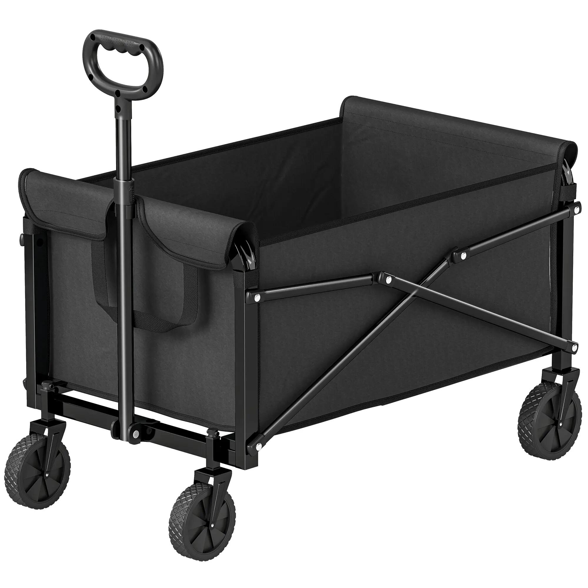 Chariot jardin 80L compact pliable roues poignée réglable noir 2/6