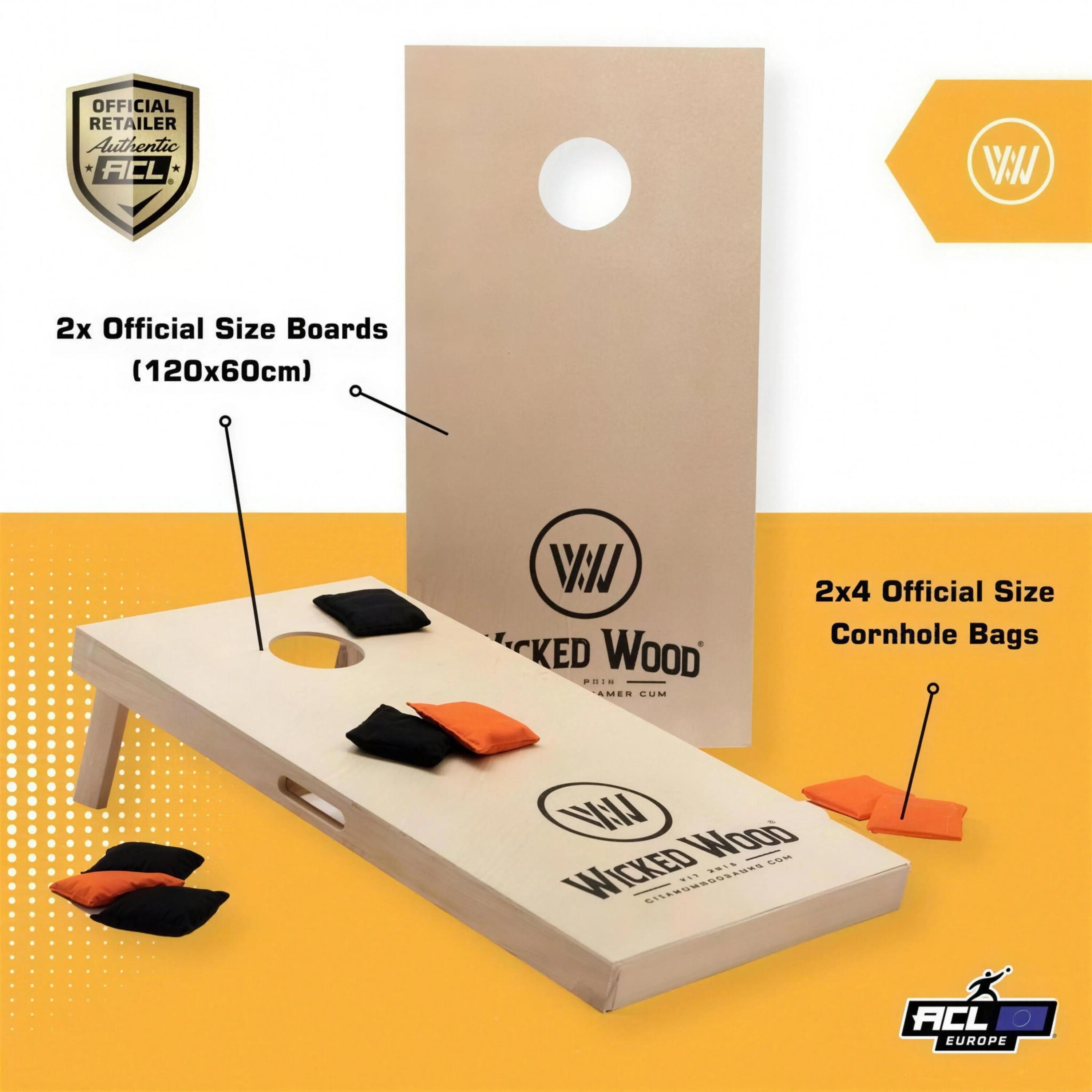 Conjunto de Cornhole 120x60 - Design Wicked Wood - 2 tábuas, 8 sacos 2/12